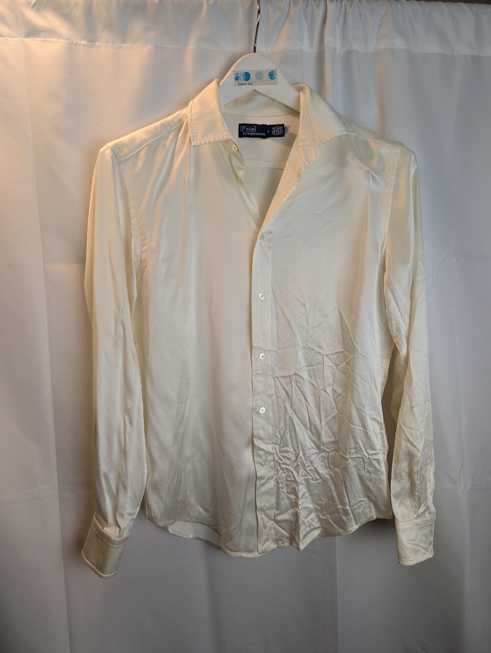 VTG Polo Ralph Lauren 100% Silk Button Down Shirt Cream Ivory Long Sleeve size 4
